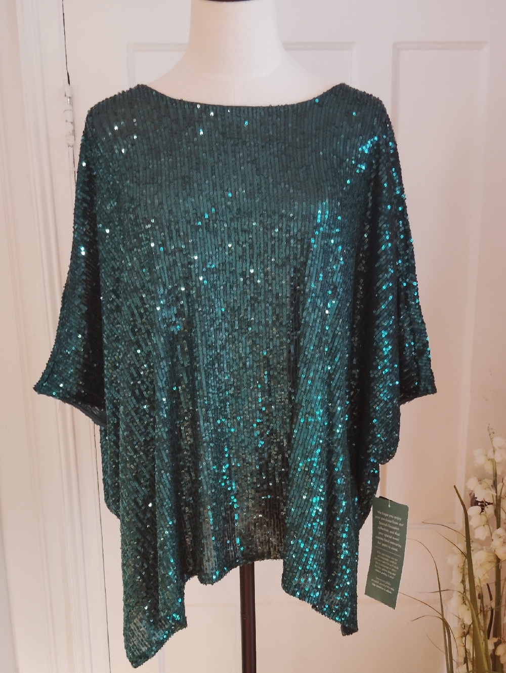 MSK Sequinned Round Neck Short Sleeve Blouse